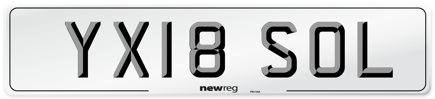YX18 SOL Number Plate from New Reg